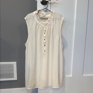 LOFT Mixed Media Ruffle Neck Sleeveless Shell